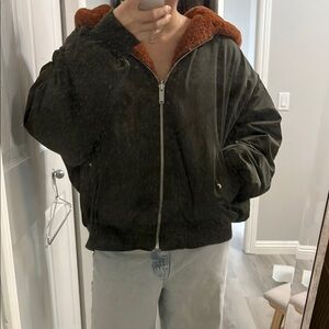 Zara Green and Brown Bomber Jacket Oversized Style
